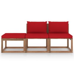vidaXL 3-tlg. Garten-Lounge-Set aus Paletten mit Kissen Kiefernholz