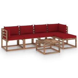 vidaXL 6-tlg. Garten-Lounge-Set mit Weinroten Kissen