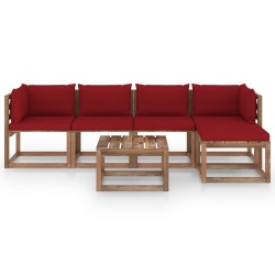 vidaXL 6-tlg. Garten-Lounge-Set mit Weinroten Kissen