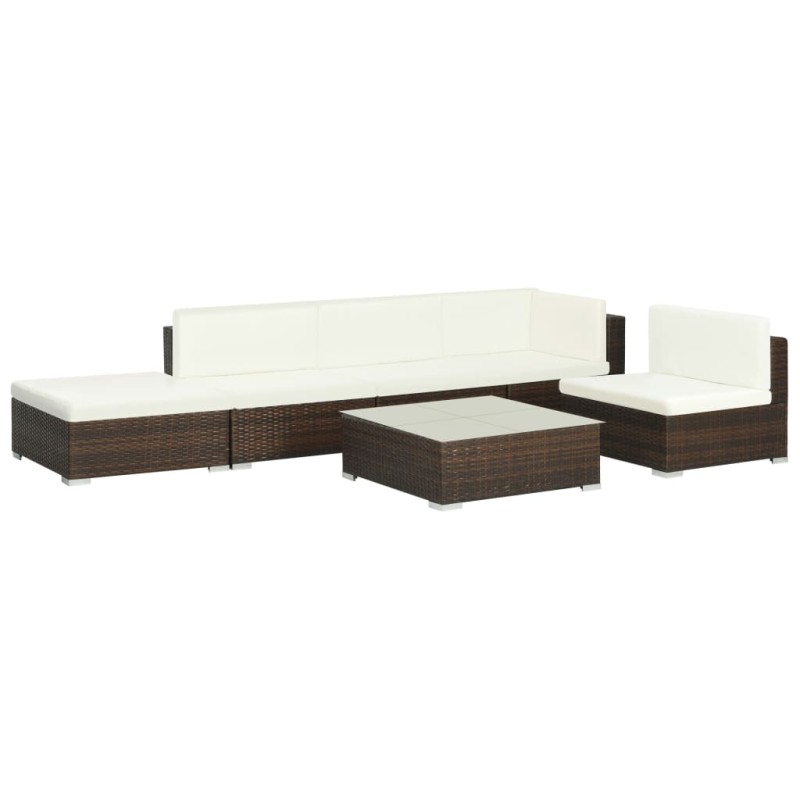 6-tlg. Garten-Lounge-Set mit Auflagen Poly Rattan Braun 6-tlg. Garten-Lounge-Set mit Auflagen Poly Rattan Braun