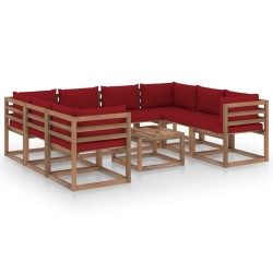 vidaXL 9-tlg. Garten-Lounge-Set mit Kissen in Weinrot