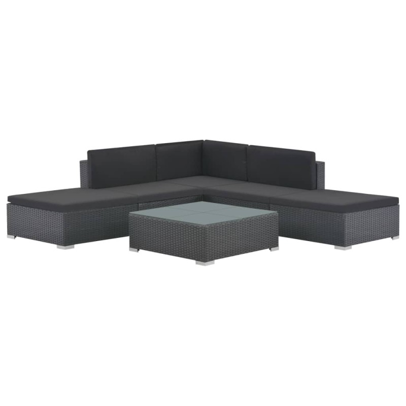 6-tlg. Garten-Lounge-Set mit Auflagen Poly Rattan Schwarz 6-tlg. Garten-Lounge-Set mit Auflagen Poly Rattan Schwarz