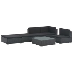 6-tlg. Garten-Lounge-Set mit Auflagen Poly Rattan Schwarz
