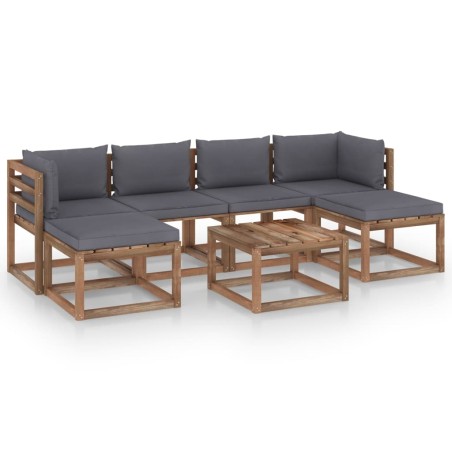 vidaXL 7-tlg. Garten-Lounge-Set aus Paletten mit Kissen Kiefernholz