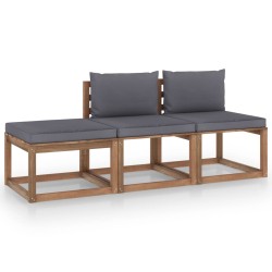 vidaXL 3-tlg. Garten-Lounge-Set aus Paletten mit Kissen Kiefernholz