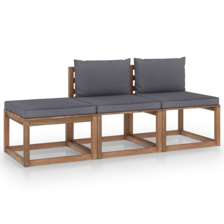 vidaXL 3-tlg. Garten-Lounge-Set aus Paletten mit Kissen Kiefernholz