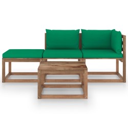 vidaXL 4-tlg. Garten-Lounge-Set aus Paletten mit Kissen Kiefernholz