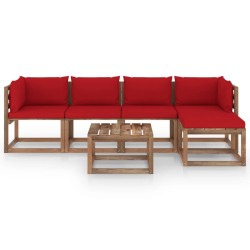 vidaXL 6-tlg. Garten-Lounge-Set mit Roten Kissen