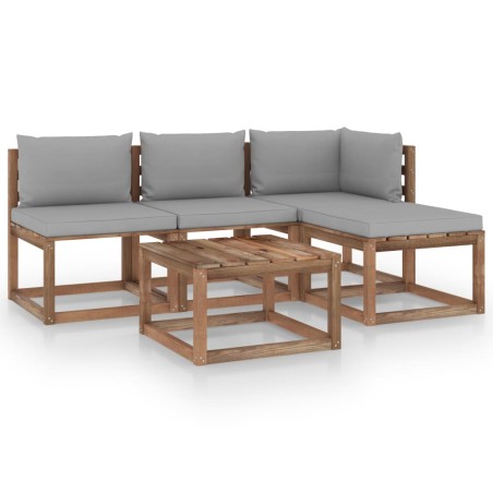 vidaXL 5-tlg. Garten-Lounge-Set aus Paletten mit Kissen Kiefernholz