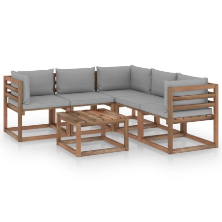 vidaXL 6-tlg. Garten-Lounge-Set mit Kissen in Grau Kiefernholz