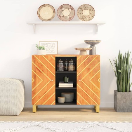 vidaXL Beistellschrank Braun und Schwarz 90x33,5x75 Massivholz Mango