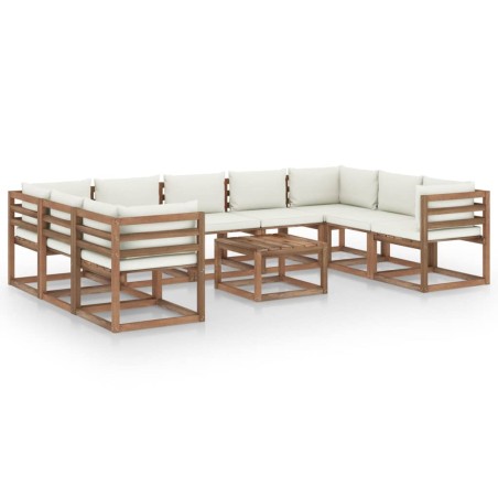 vidaXL 10-tlg. Garten-Lounge-Set mit Kissen in Creme