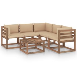 vidaXL 6-tlg. Garten-Lounge-Set mit Kissen in Beige Kiefernholz