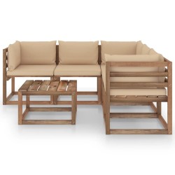 vidaXL 6-tlg. Garten-Lounge-Set mit Kissen in Beige Kiefernholz