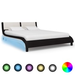 vidaXL Bettgestell mit LED Schwarz und Weiß Kunstleder 120 x 200 cm