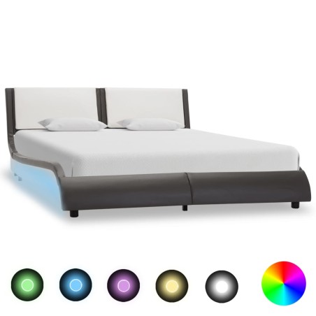 vidaXL Bettgestell mit LED Grau und Weiß Kunstleder 140x200 cm