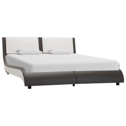 vidaXL Bettgestell mit LED Grau und Weiß Kunstleder 140x200 cm