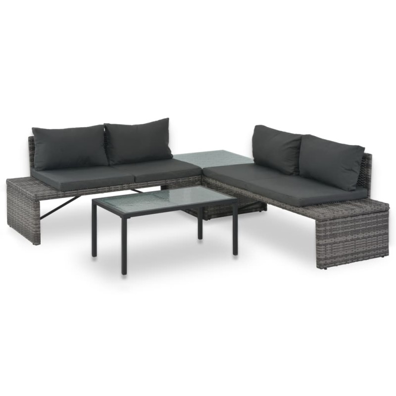 vidaXL 3-tlg. Garten-Lounge-Set mit Polstern Poly Rattan Grau vidaXL 3-tlg. Garten-Lounge-Set mit Polstern Poly Rattan Grau