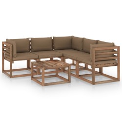 vidaXL 6-tlg. Garten-Lounge-Set mit Kissen in Taupe Kiefernholz