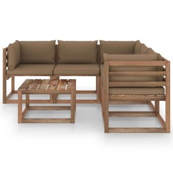vidaXL 6-tlg. Garten-Lounge-Set mit Kissen in Taupe Kiefernholz