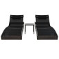 Sonnenliegen 2 Stk. mit Tisch Poly Rattan und Textilene Braun Sonnenliegen 2 Stk. mit Tisch Poly Rattan und Textilene Braun