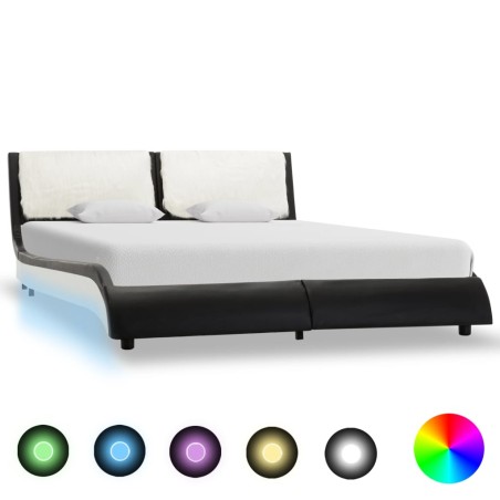 vidaXL Bettgestell mit LED Schwarz und Weiß Kunstleder 120x200 cm