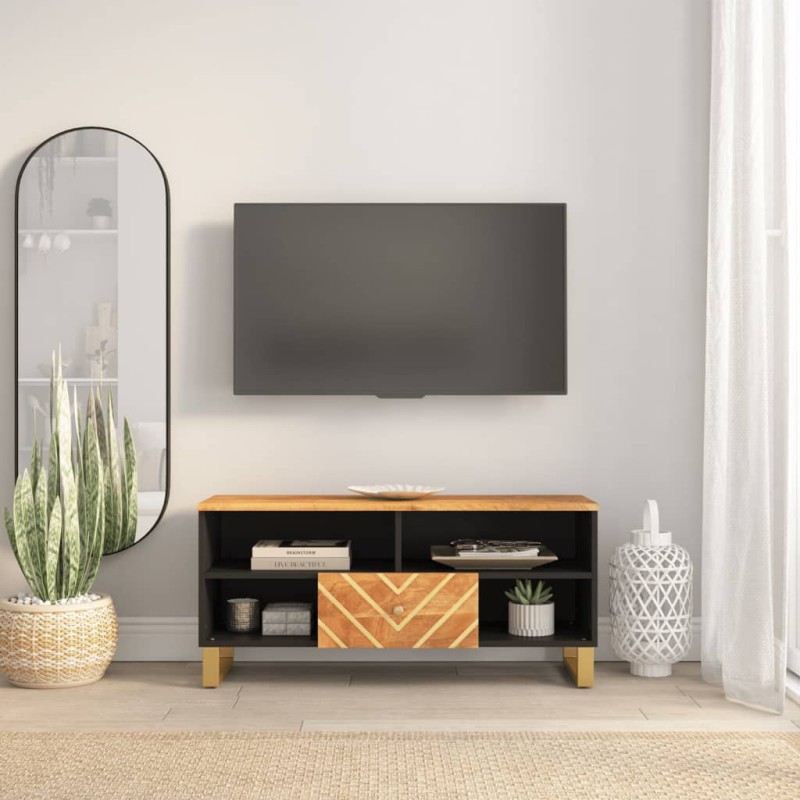 vidaXL TV-Schrank Braun und Schwarz 100x33,5x46 cm Massivholz Mango vidaXL TV-Schrank Braun und Schwarz 100x33,5x46 cm Massivholz Mango