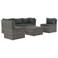 4-tlg. Garten-Lounge-Set mit Polstern Poly Rattan Grau 4-tlg. Garten-Lounge-Set mit Polstern Poly Rattan Grau