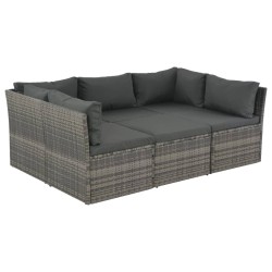 4-tlg. Garten-Lounge-Set mit Polstern Poly Rattan Grau