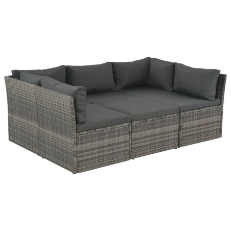 4-tlg. Garten-Lounge-Set mit Polstern Poly Rattan Grau