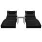 vidaXL Sonnenliegen 2 Stk. mit Tisch Poly Rattan und Textilene Schwarz vidaXL Sonnenliegen 2 Stk. mit Tisch Poly Rattan und Textilene Schwarz