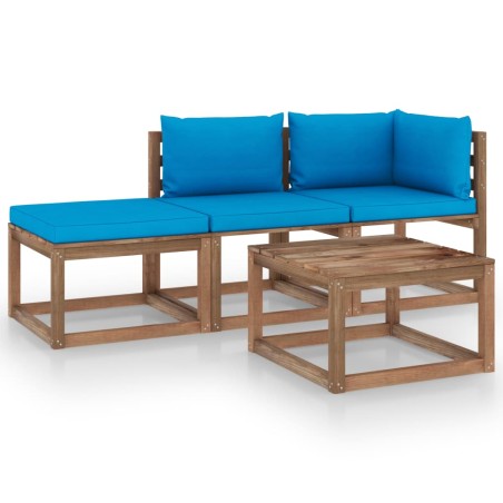 vidaXL 4-tlg. Garten-Lounge-Set aus Paletten mit Kissen Kiefernholz