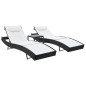 Sonnenliegen 2 Stk. mit Tisch Poly Rattan und Textilene Schwarz Sonnenliegen 2 Stk. mit Tisch Poly Rattan und Textilene Schwarz
