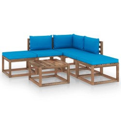 vidaXL 6-tlg. Garten-Lounge-Set mit Hellblauen Kissen