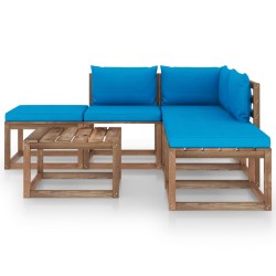 vidaXL 6-tlg. Garten-Lounge-Set mit Hellblauen Kissen