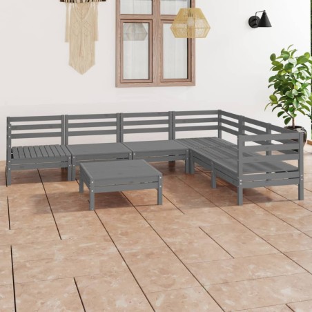 vidaXL 7-tlg. Garten-Lounge-Set Massivholz Kiefer Grau