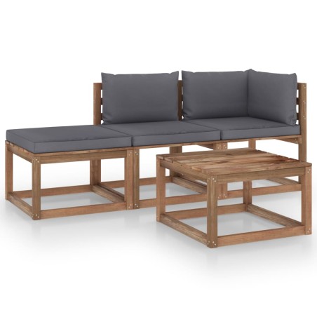 vidaXL 4-tlg. Garten-Lounge-Set aus Paletten mit Kissen Kiefernholz
