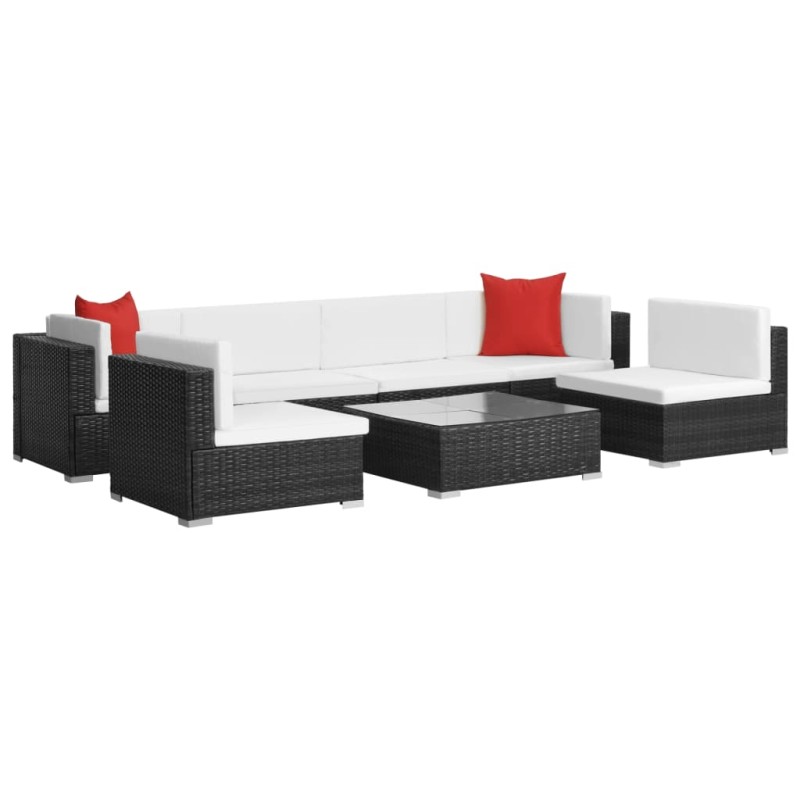 vidaXL 7-tlg. Garten-Lounge-Set mit Auflagen Poly Rattan Schwarz vidaXL 7-tlg. Garten-Lounge-Set mit Auflagen Poly Rattan Schwarz