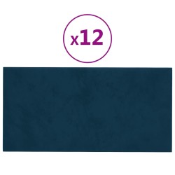 vidaXL Wandpaneele 12 Stk. Blau 30x15 cm Samt 0,54 m²