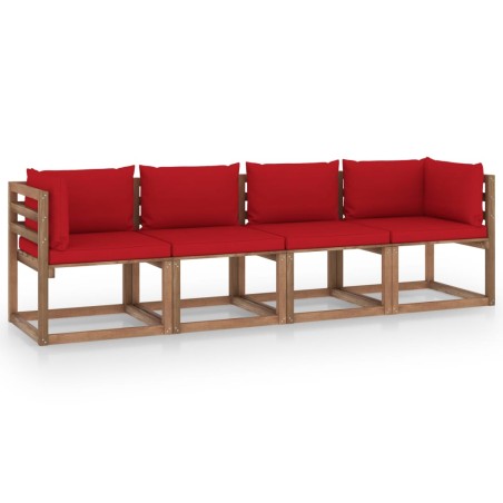vidaXL Garten-Palettensofa 4-Sitzer mit Kissen Kiefernholz