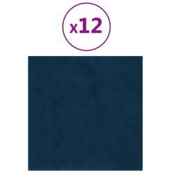 vidaXL Wandpaneele 12 Stk. Blau 30x30 cm Samt 1,08 m²