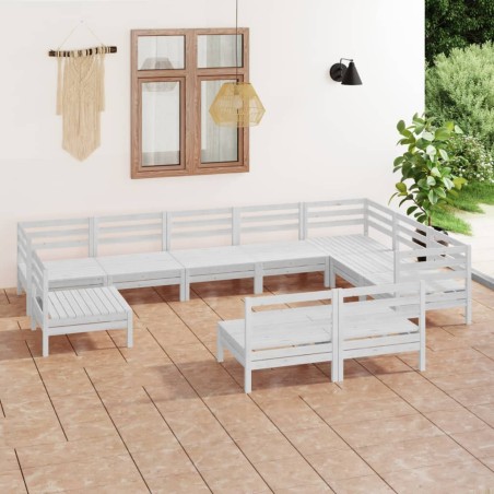 vidaXL 10-tlg. Garten-Lounge-Set Massivholz Kiefer Weiß