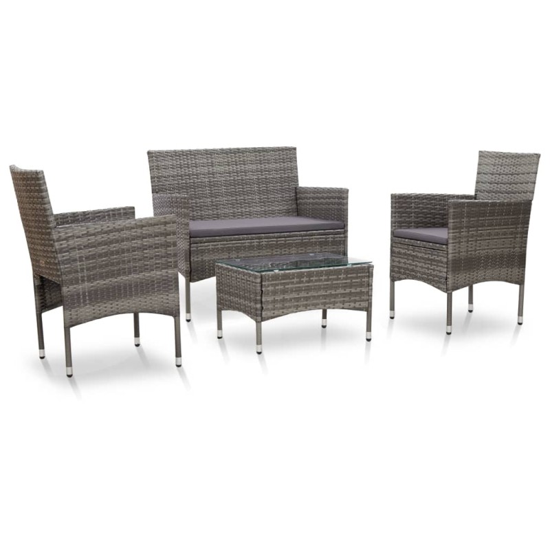 4-tlg. Garten-Lounge-Set mit Auflagen Poly Rattan Grau 4-tlg. Garten-Lounge-Set mit Auflagen Poly Rattan Grau