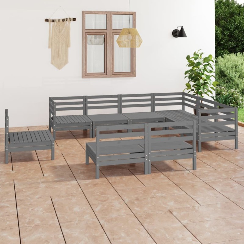 vidaXL 9-tlg. Garten-Lounge-Set Massivholz Kiefer Grau vidaXL 9-tlg. Garten-Lounge-Set Massivholz Kiefer Grau