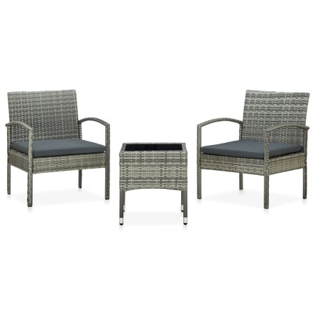 3-tlg. Bistro-Set mit Sitzkissen Poly Rattan Grau