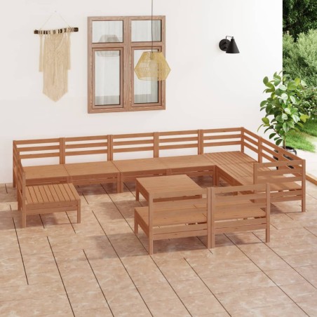 vidaXL 11-tlg. Garten-Lounge-Set Massivholz Kiefer Honigbraun