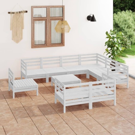 vidaXL 10-tlg. Garten-Lounge-Set Massivholz Kiefer Weiß