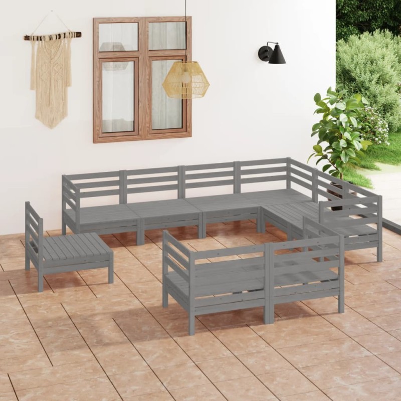 vidaXL 9-tlg. Garten-Lounge-Set Massivholz Kiefer Grau vidaXL 9-tlg. Garten-Lounge-Set Massivholz Kiefer Grau