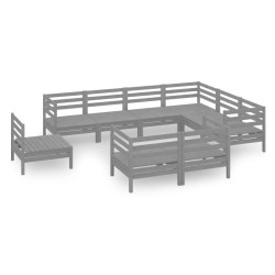 vidaXL 9-tlg. Garten-Lounge-Set Massivholz Kiefer Grau