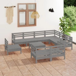 vidaXL 10-tlg. Garten-Lounge-Set Massivholz Kiefer Grau